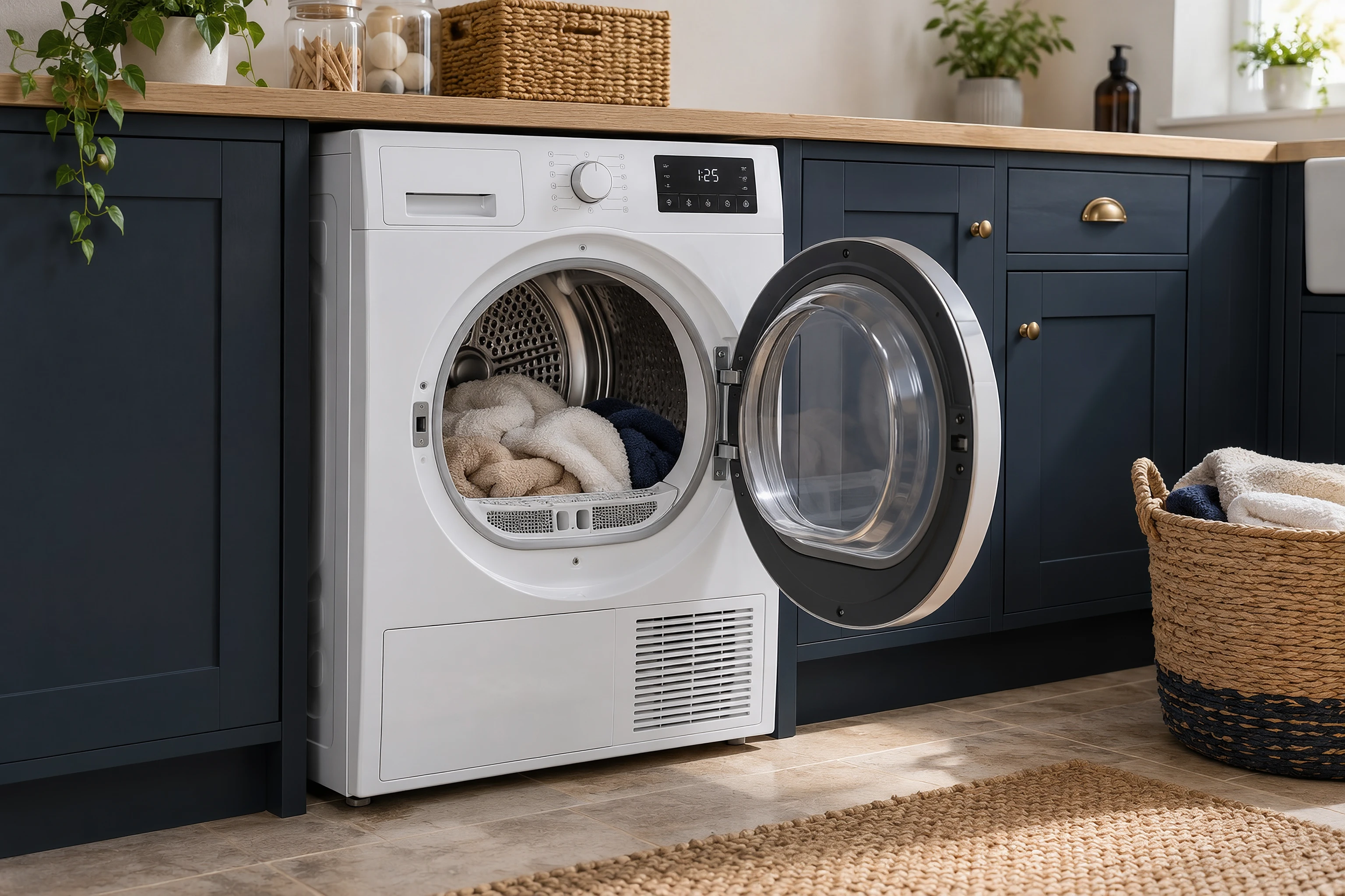 Illustrative tumble dryer with its door open